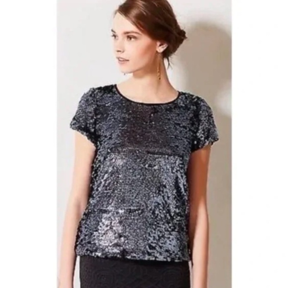 Anthropologie Leifsdottir Navy Sequined Top Small Petite